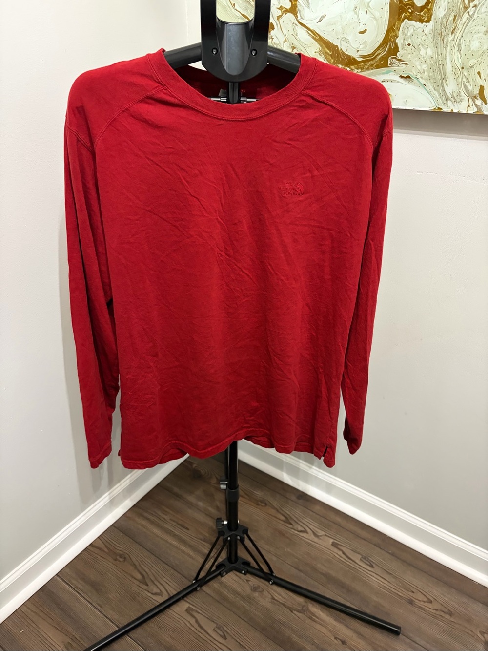 The North Face Men's Red Crewneck Sweater with Embroidered Logo